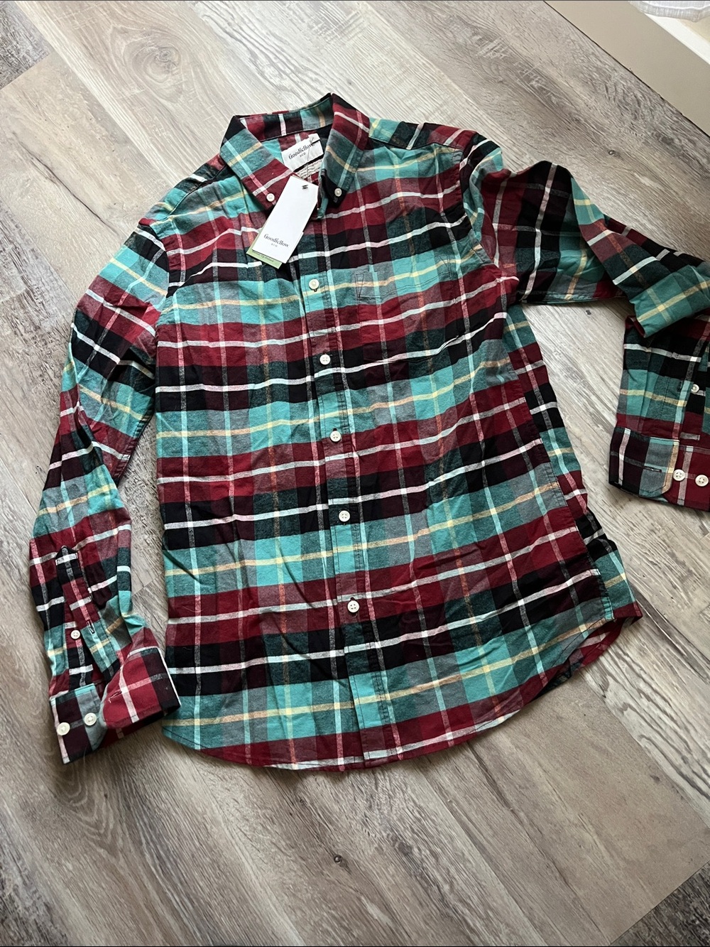 Goodfellow & Co Plaid Button-Down Shirt in Burgundy and Teal
